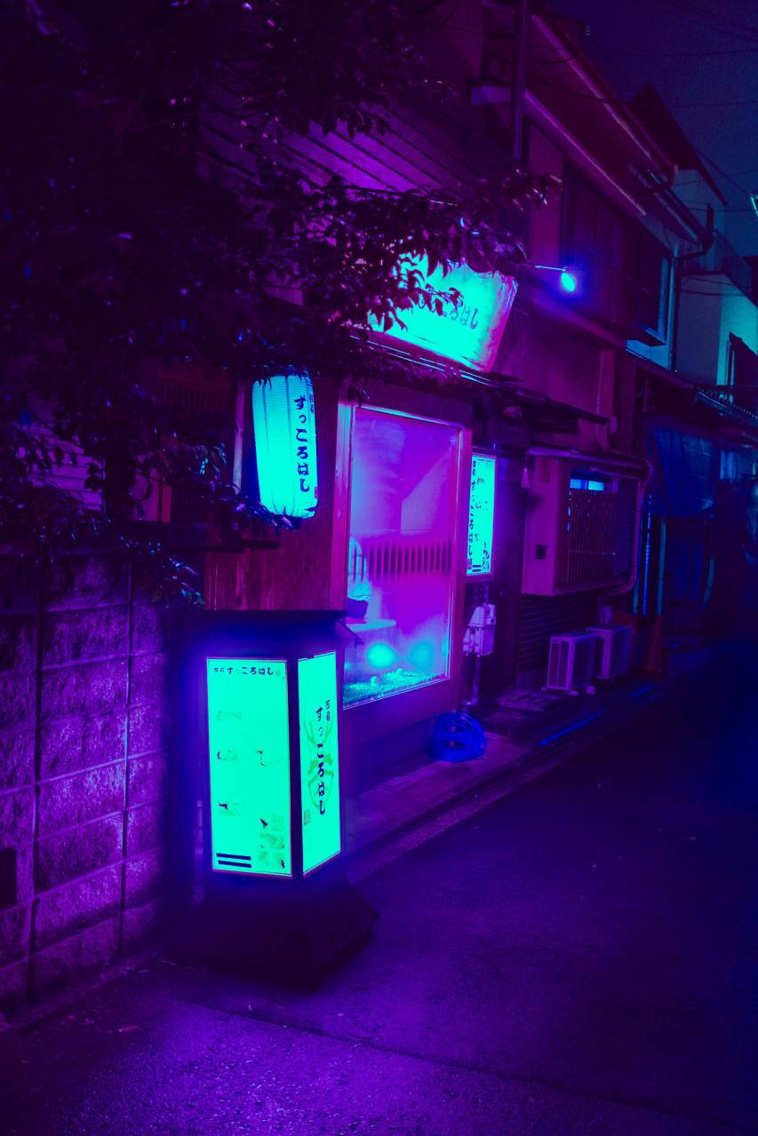 Papelde Parede Escuro De Neon Para Iphone Com Estábulo Japonês. Papel de Parede