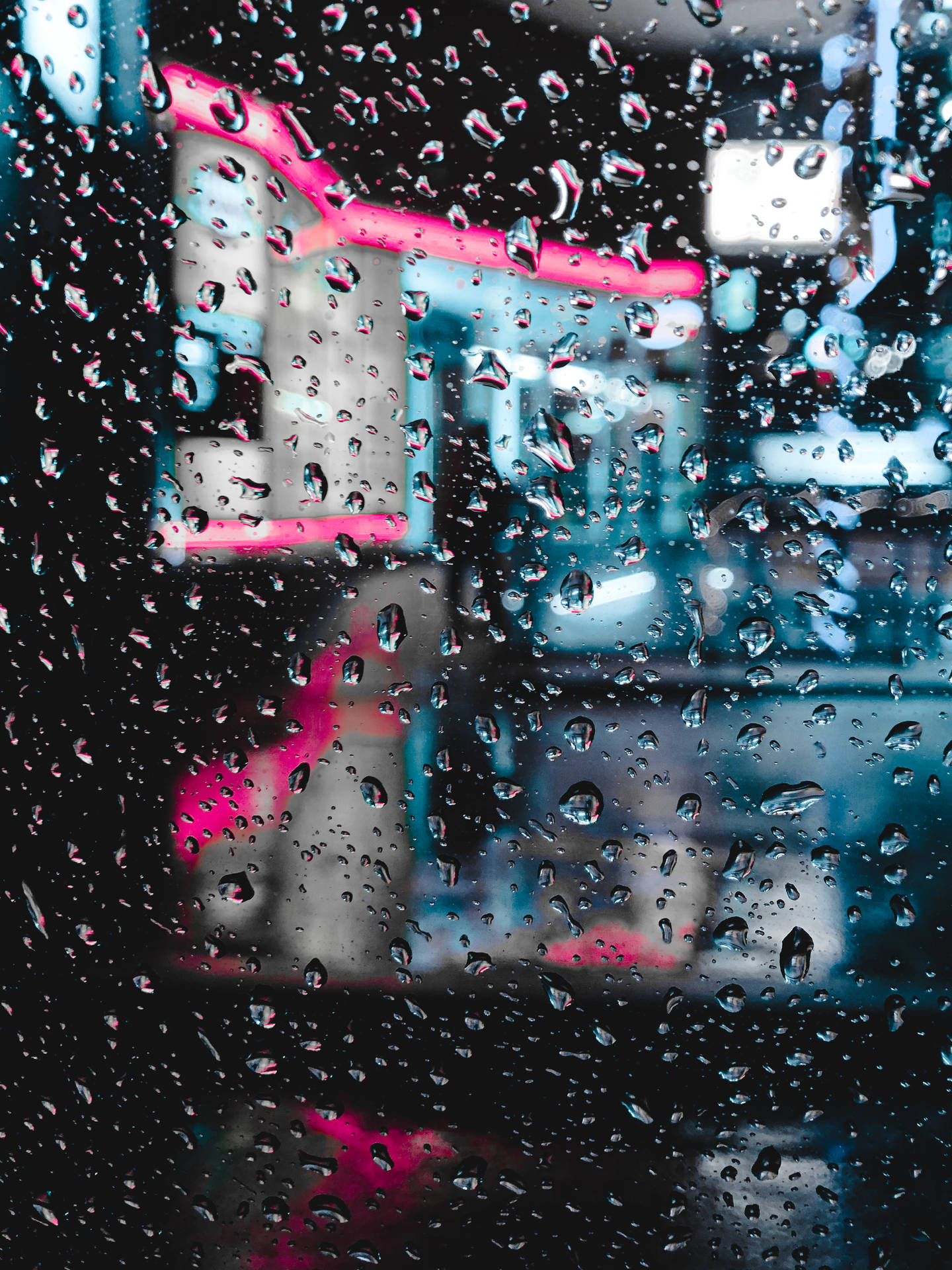 Dark Neon Iphone Raindrops On Glass Wallpaper