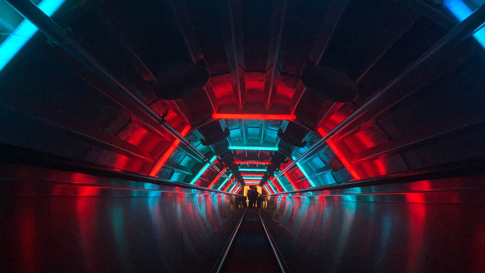 Dark Neon Red And Teal Tunnel Wallpaper