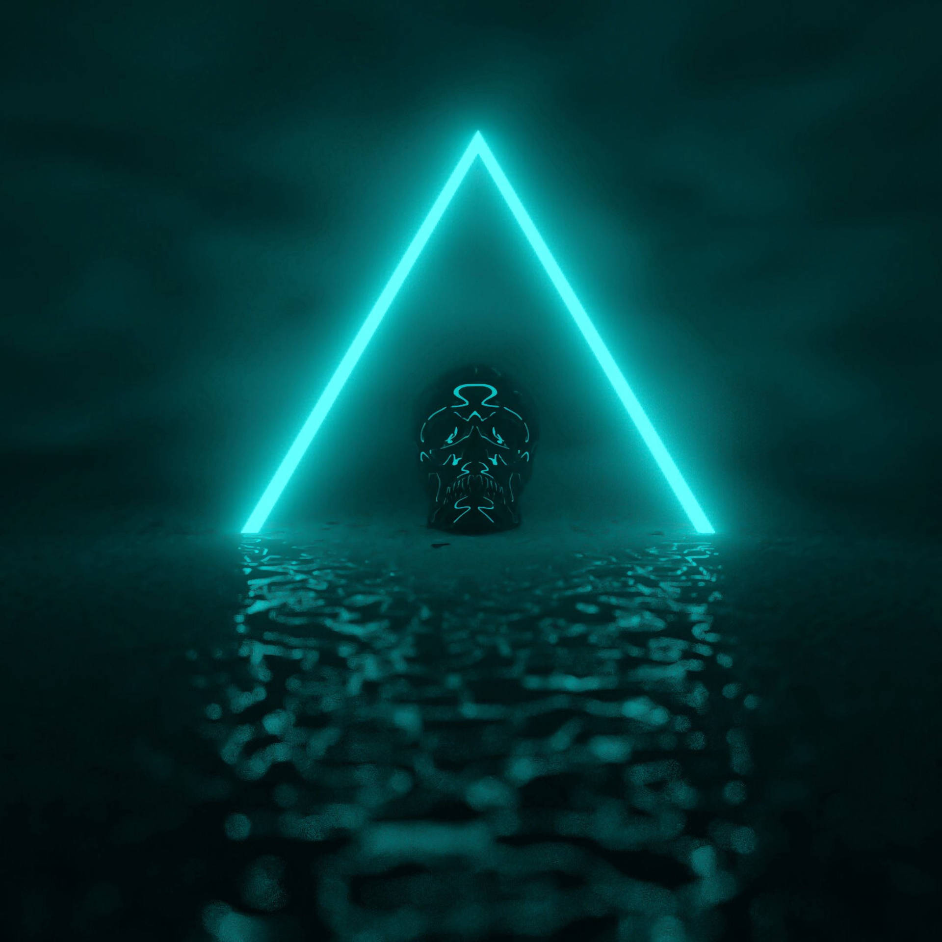 Dark Neon Teal Triangle With Skull Wallpaper