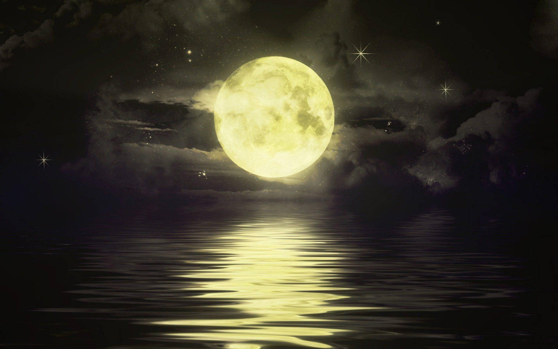 Mørk nat og lystgul måne Wallpaper