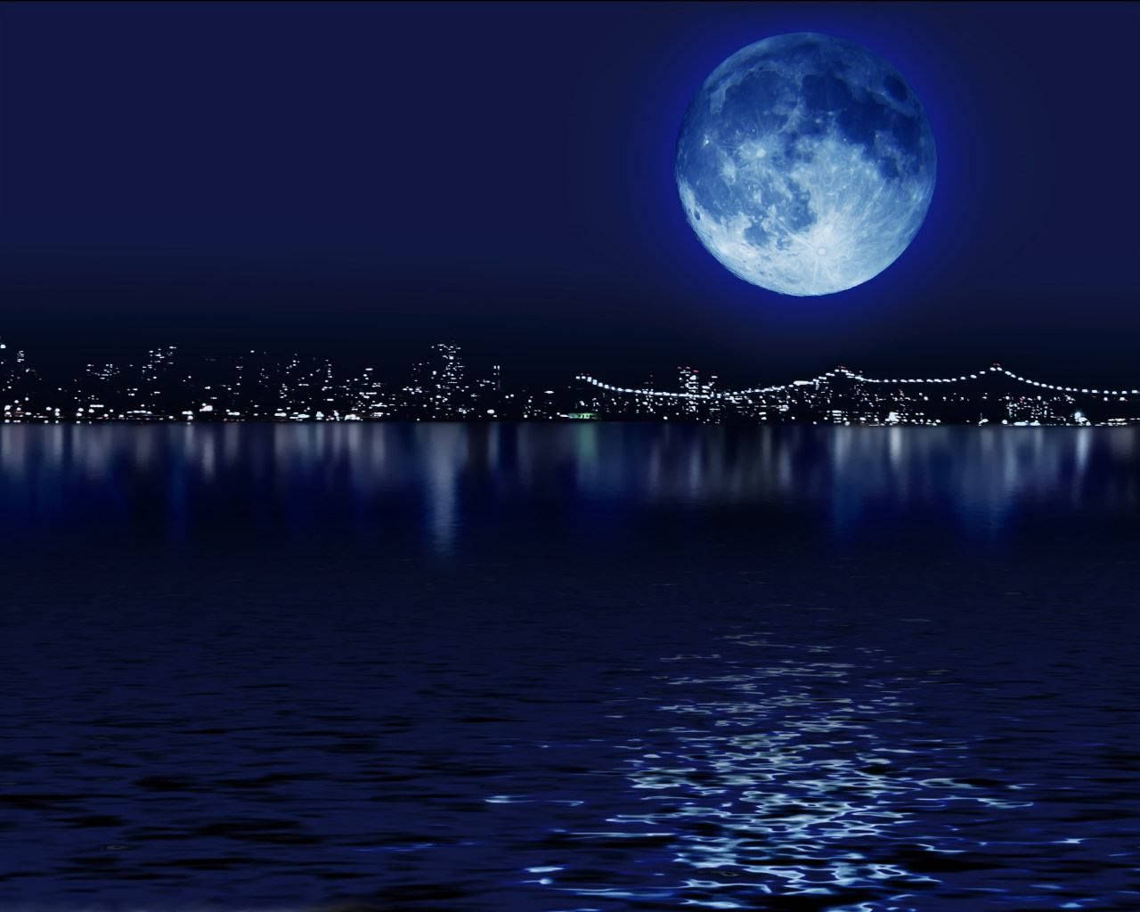 Noiteescura De Lua Cheia Sobre A Cidade. Papel de Parede