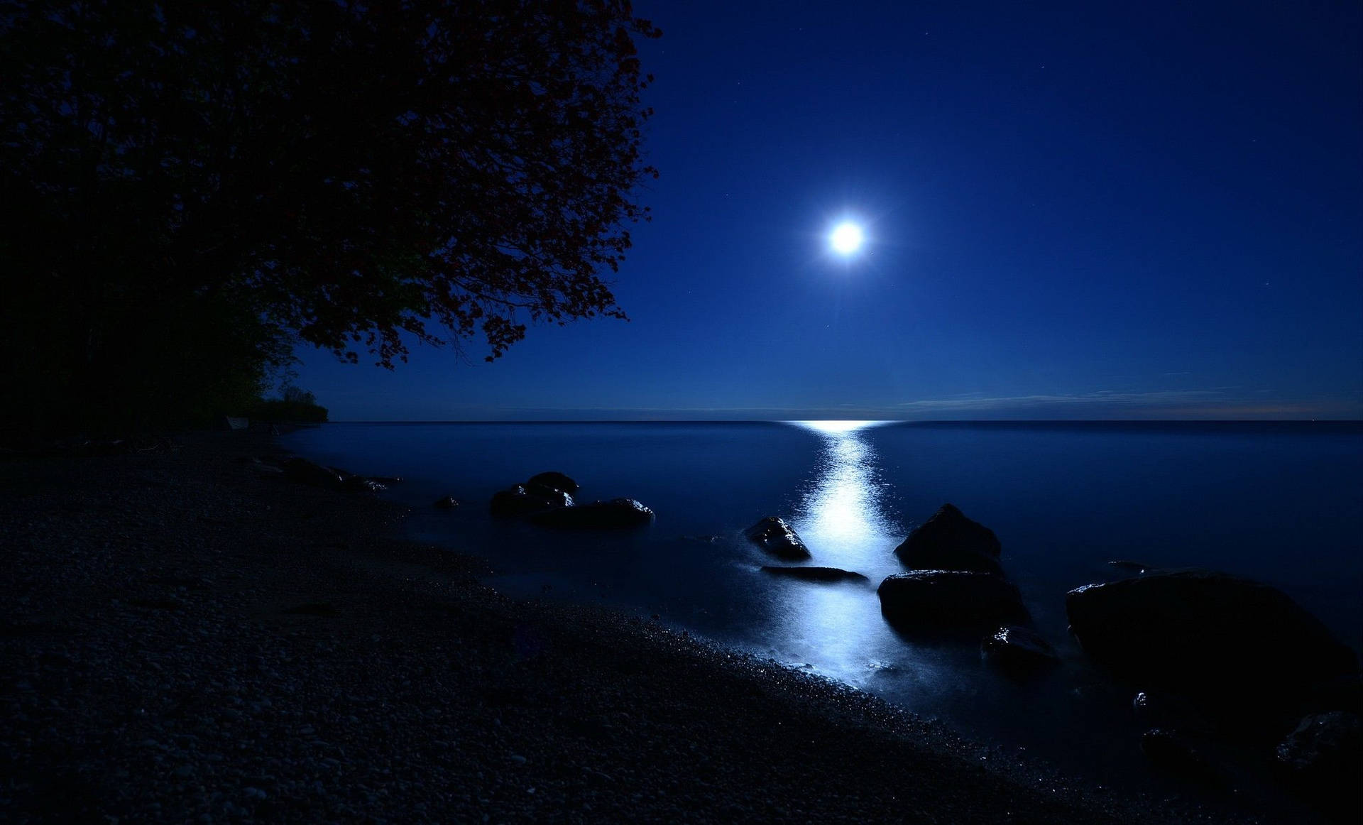 Céuescuro Da Noite E Lua Pitoresca. Papel de Parede
