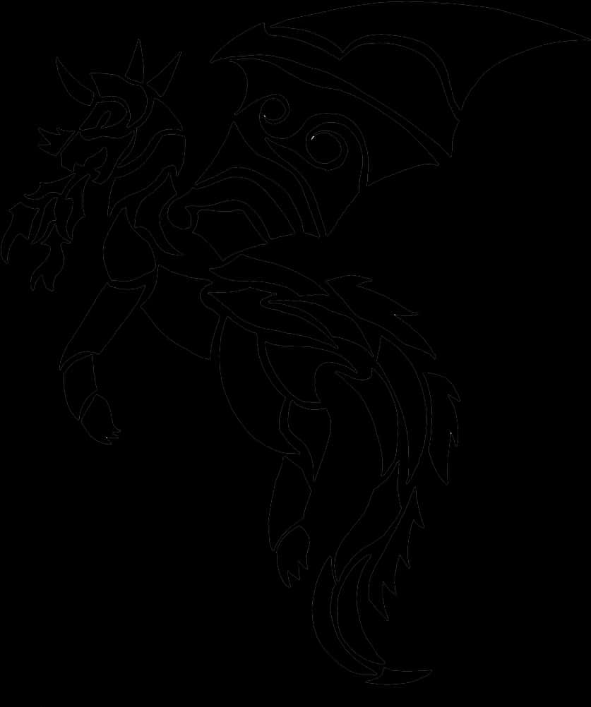 Dark Outline Mythical Creature Tattoo Design PNG