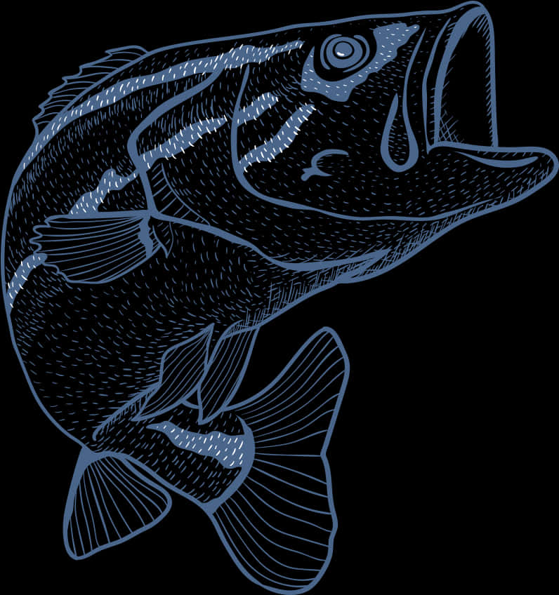 Dark Outlined Fish Illustration PNG