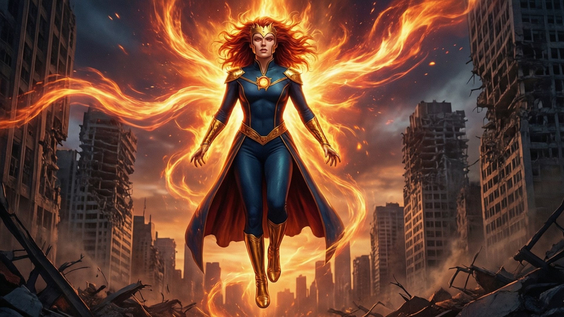 Jean Grey as Dark Phoenix causing destruction