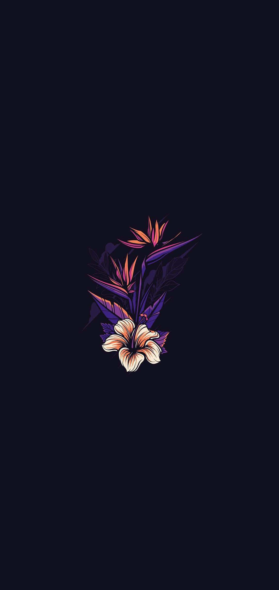 A Black Background With A Purple Flower On It