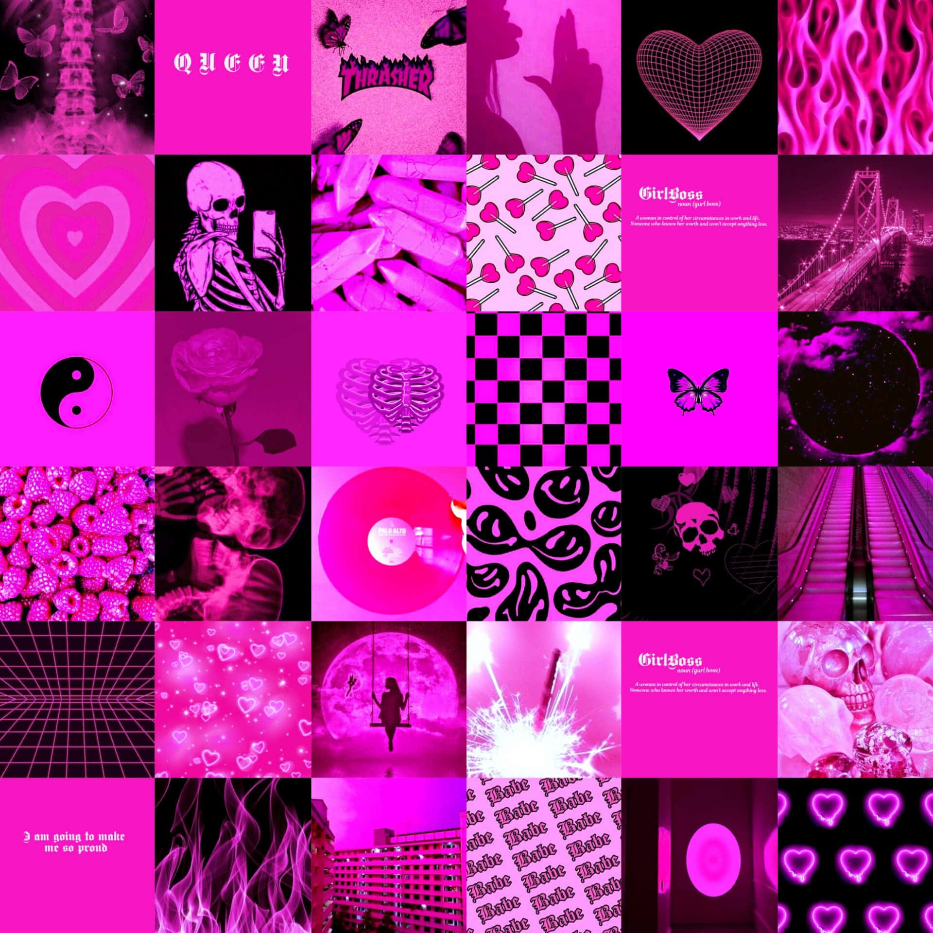 A Pink And Black Collage With Many Different Images Wallpaper