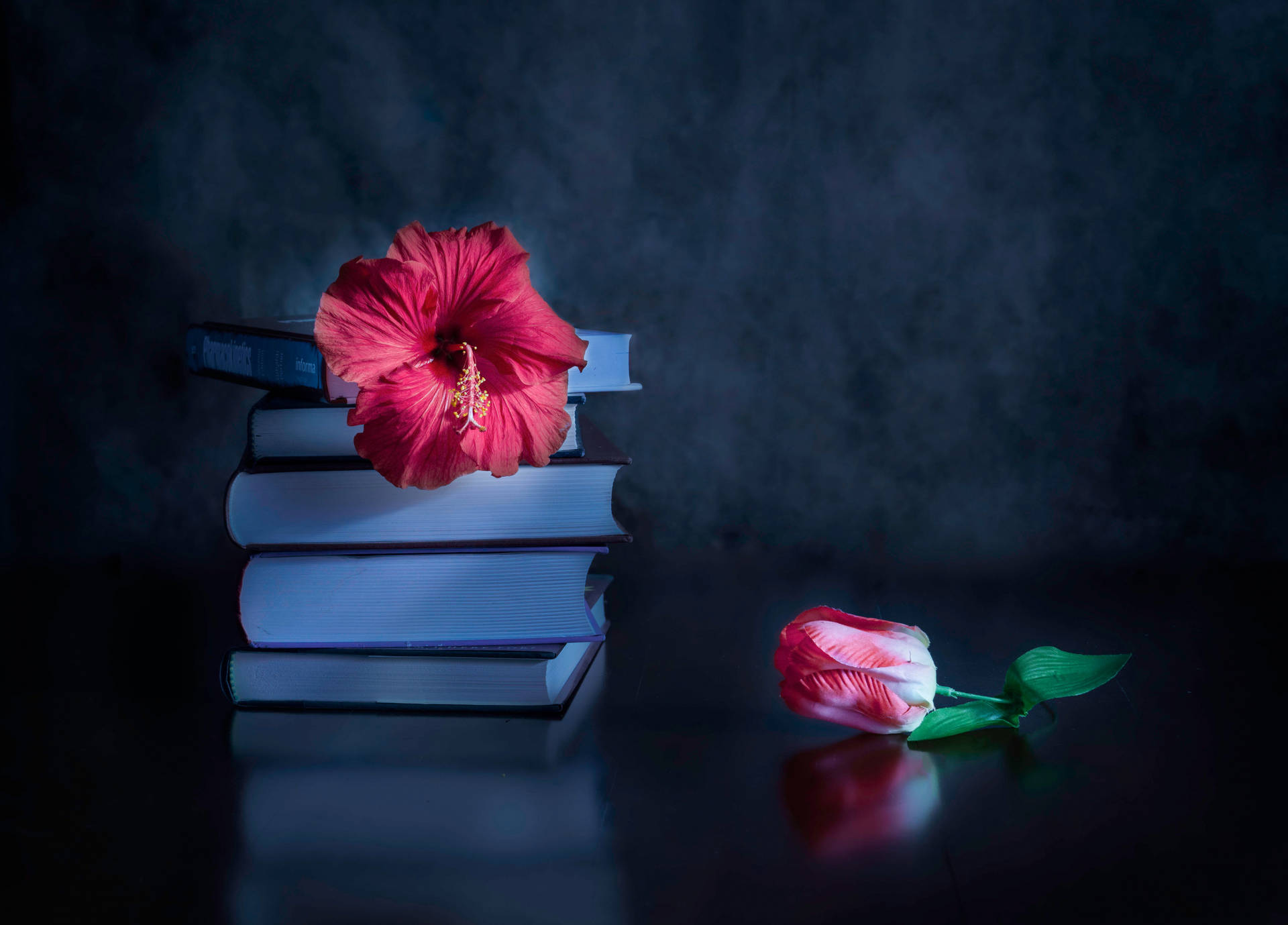 Dark Pink Floral And Books