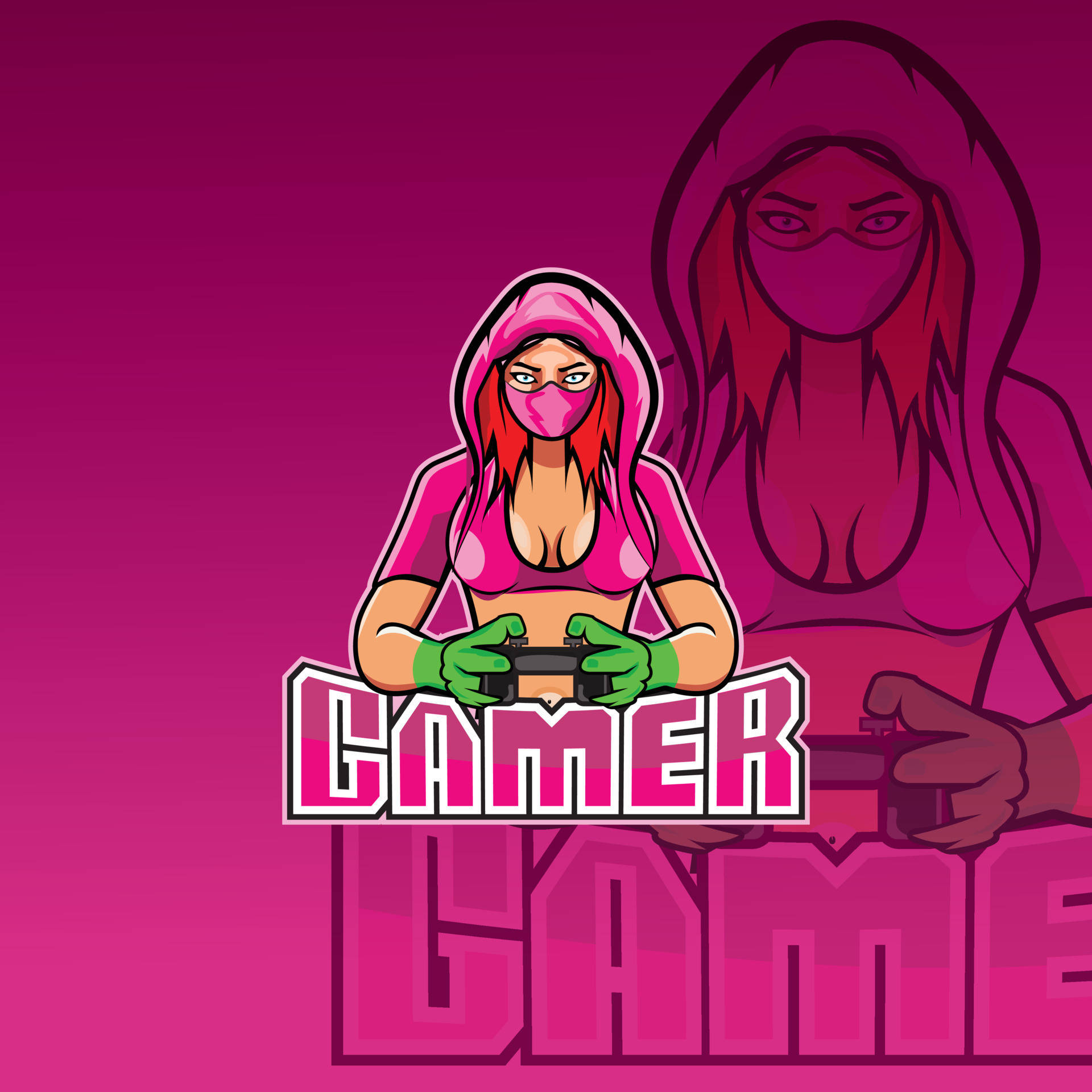 Dark Pink Hooded Girl Gamer Logo