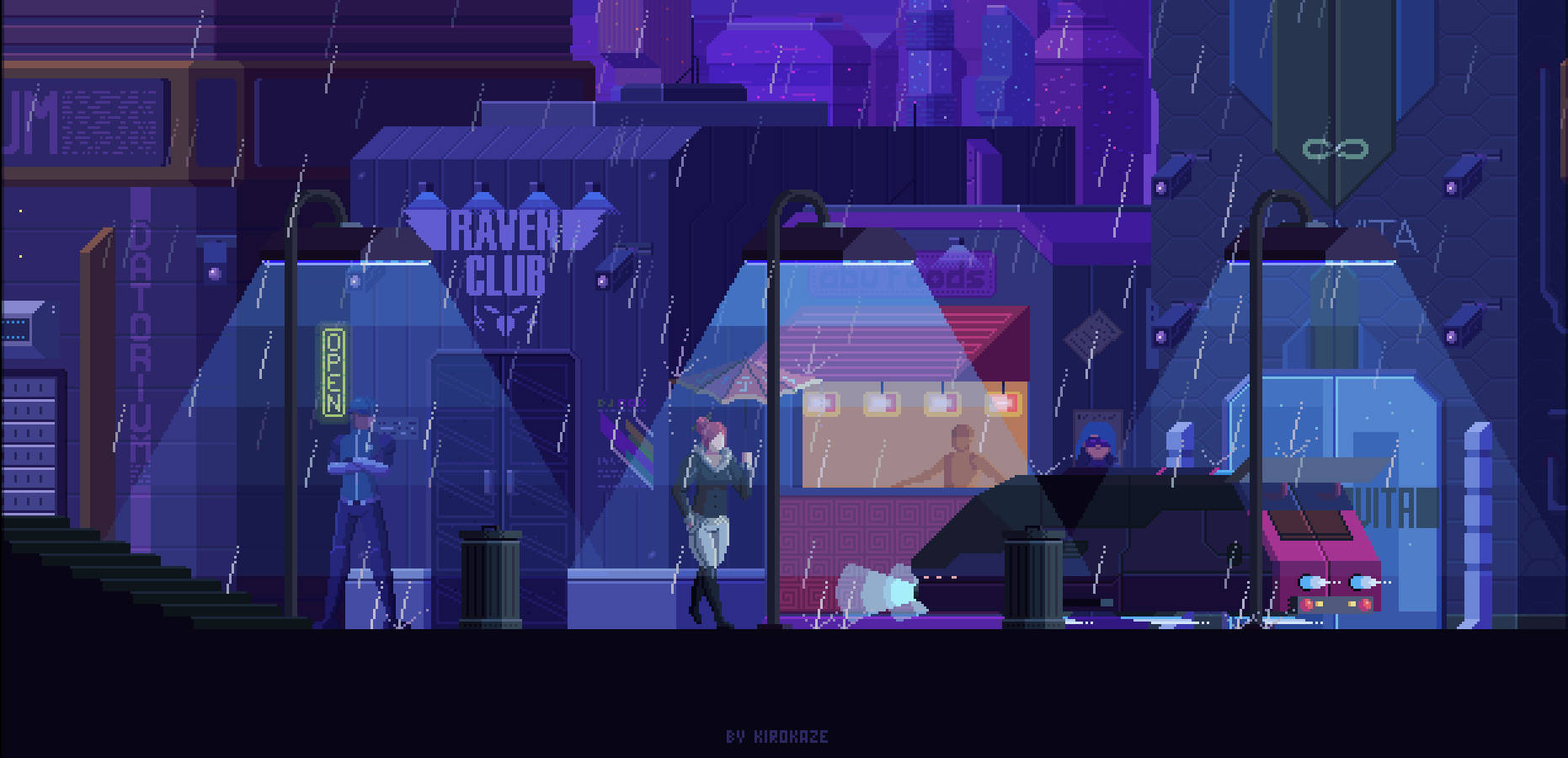 A City With People Walking In The Rain Wallpaper