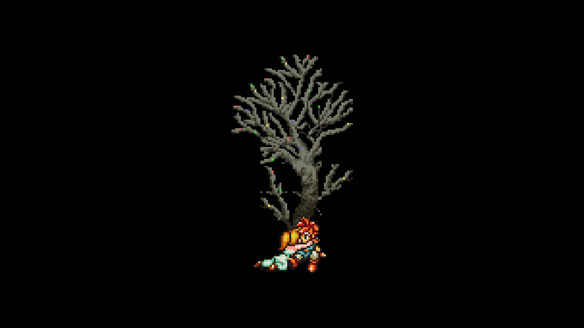 Dark Pixel Crono Hugged On Tree Wallpaper