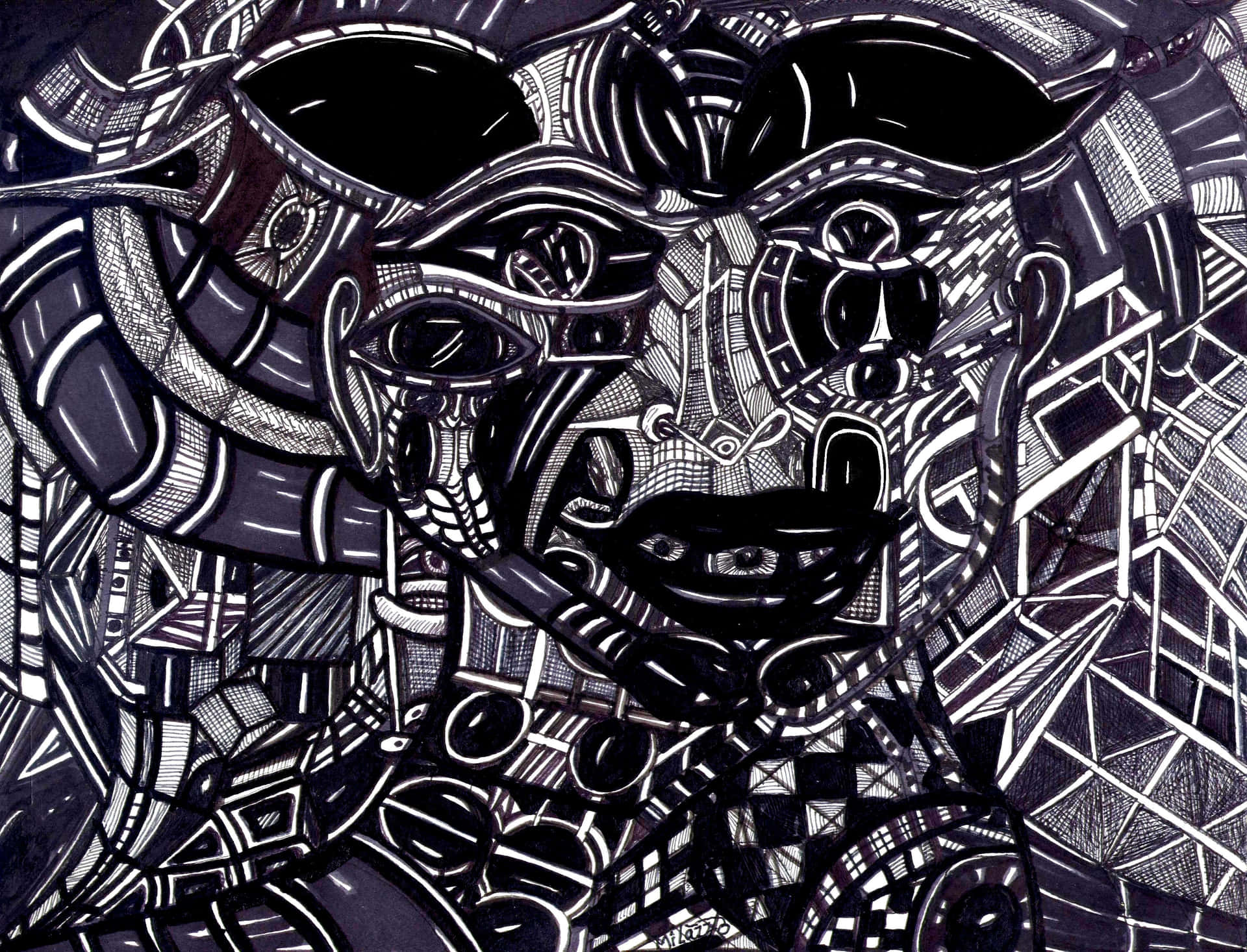 dark psychedelic art black and white