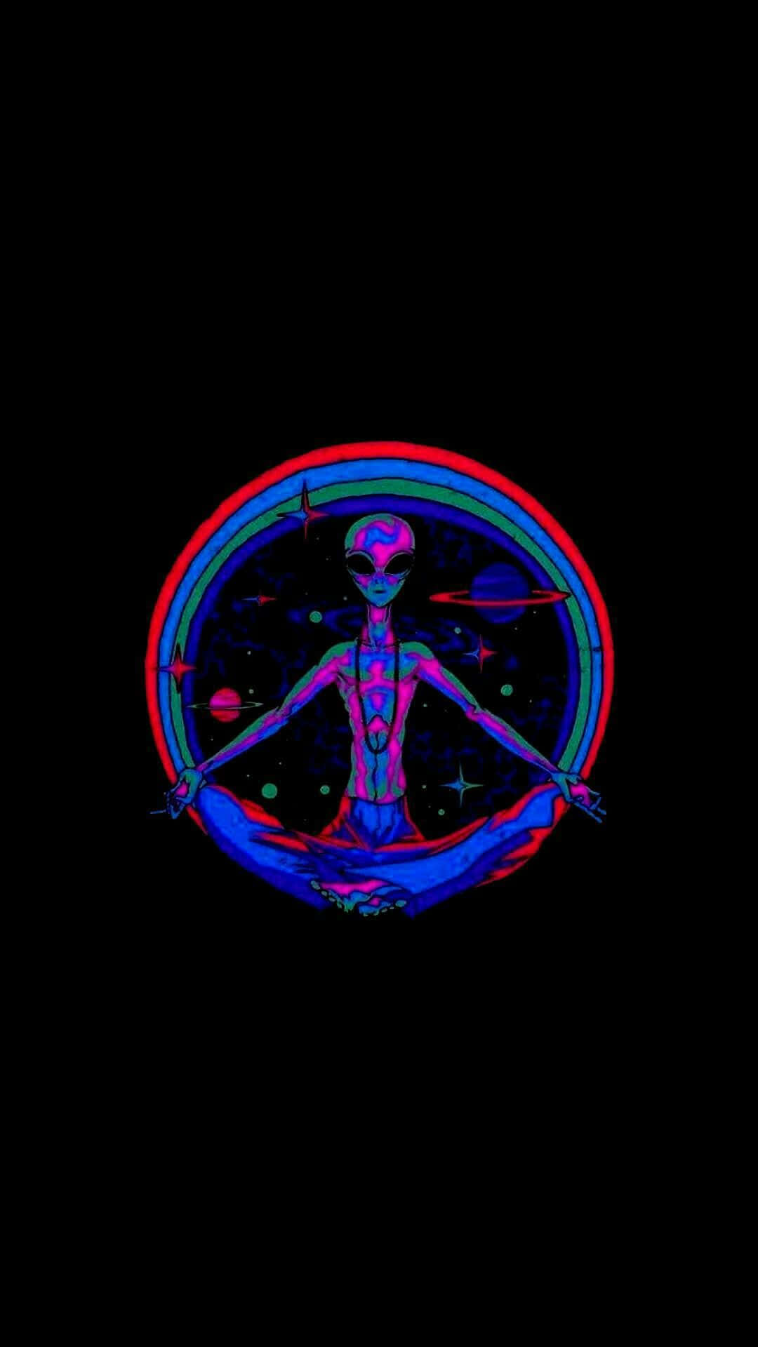 A Blue And Red Alien Sitting In A Circle Wallpaper
