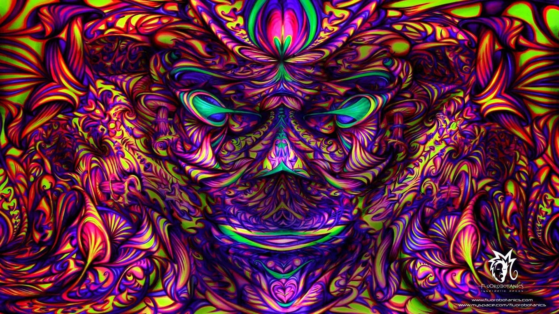 A Colorful Psychedelic Art Print Featuring The Face Of A Psychedelic Demon Wallpaper