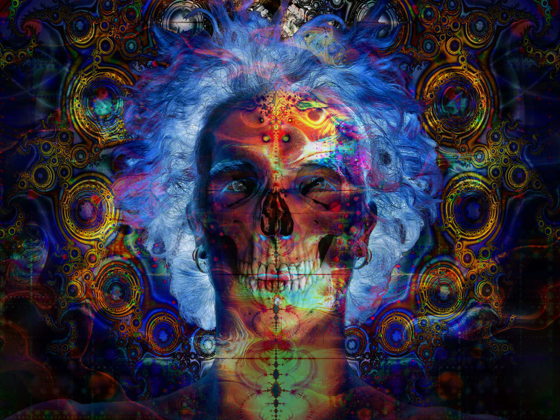 A Man With A Skull And A Blue Hair Wallpaper