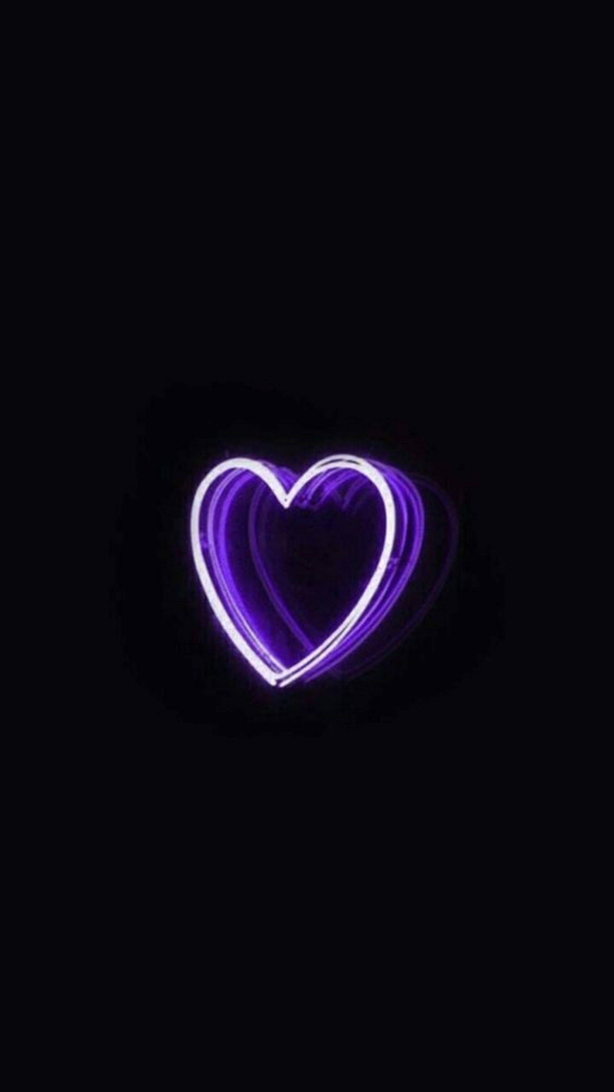 Dark Purple And Black Heart Neon Wallpaper