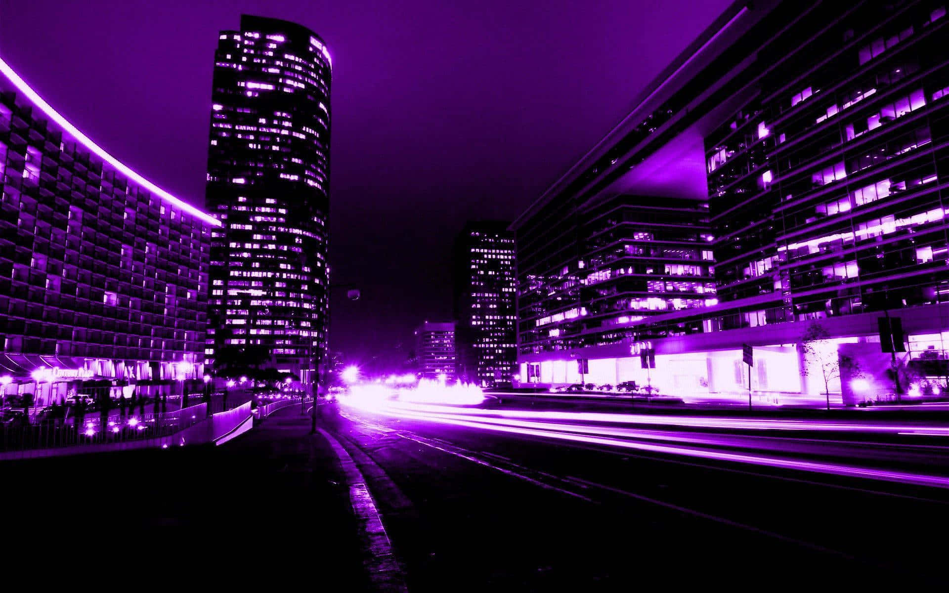 Purple City Lights And Buildings At Night