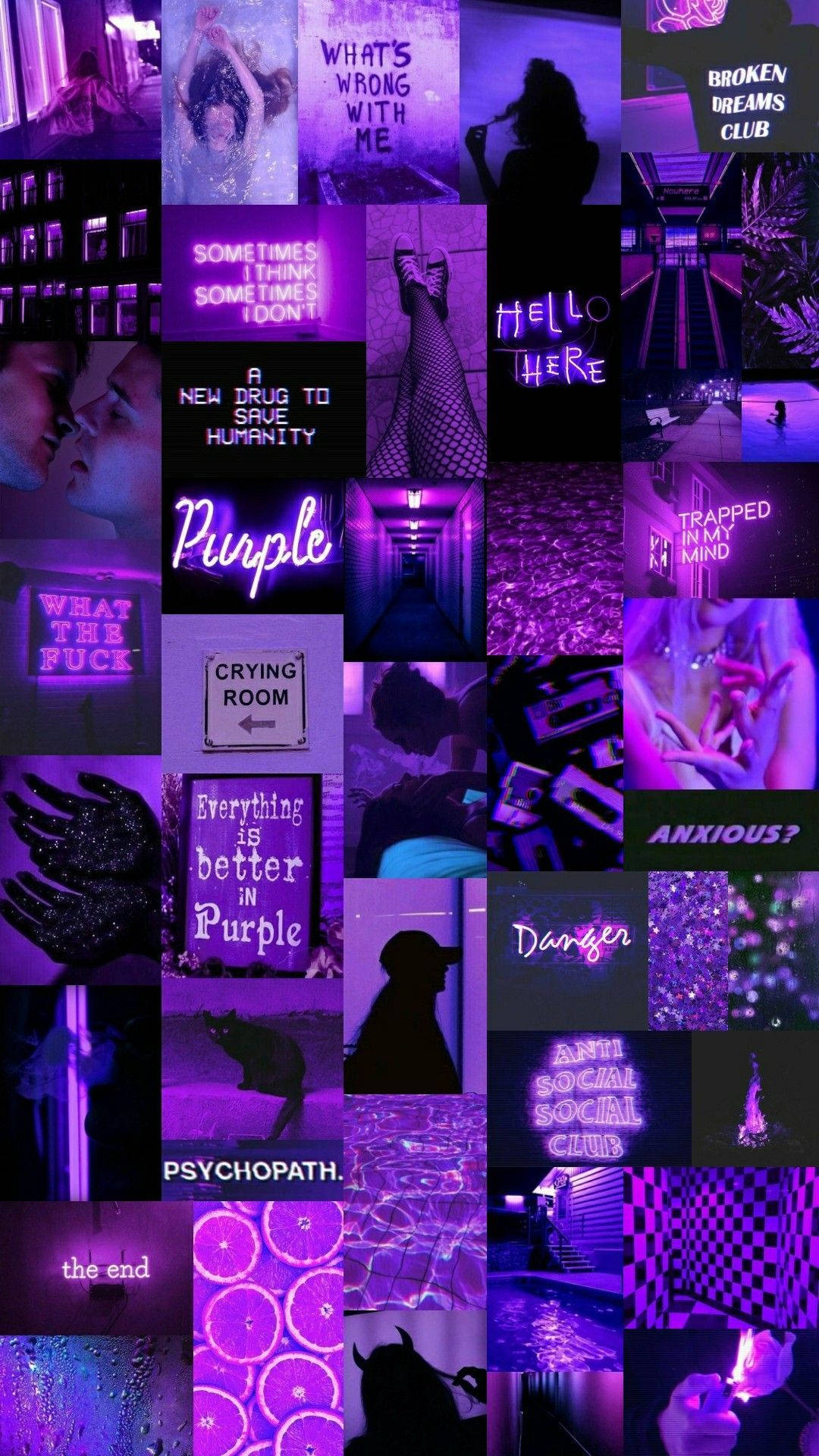 Dark Purple Collage Aesthetic Emo Girl Portrait Wallpaper