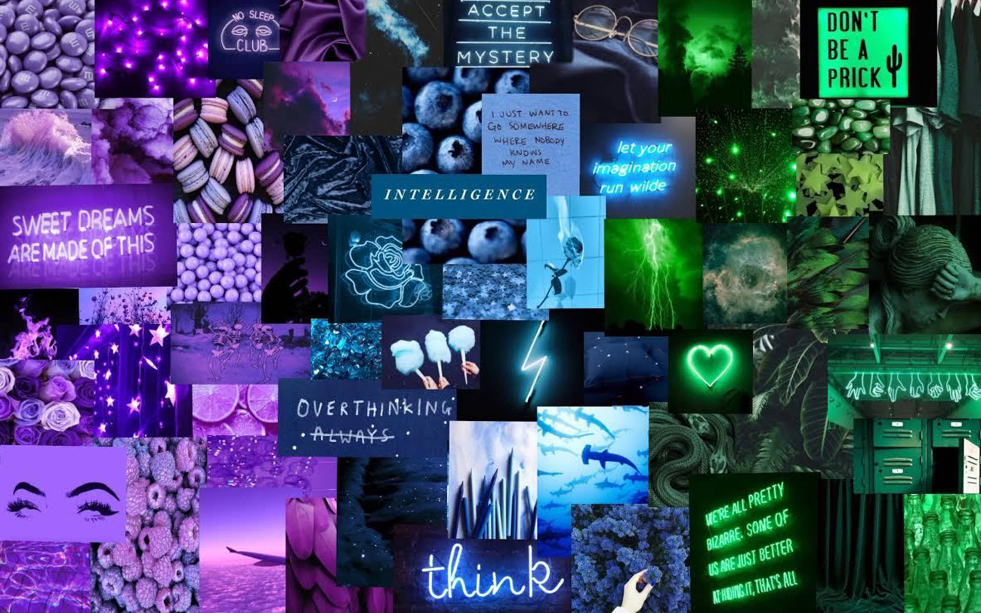Dark Purple And Green Collage Aesthetic Wallpaper
