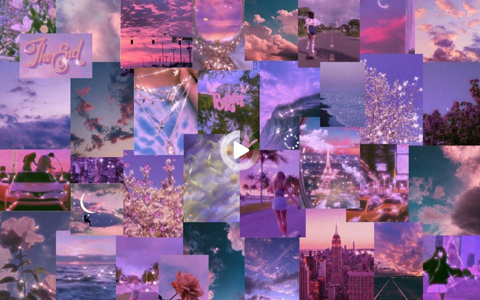 et kollage af billeder af en lilla himmel og skyer Wallpaper