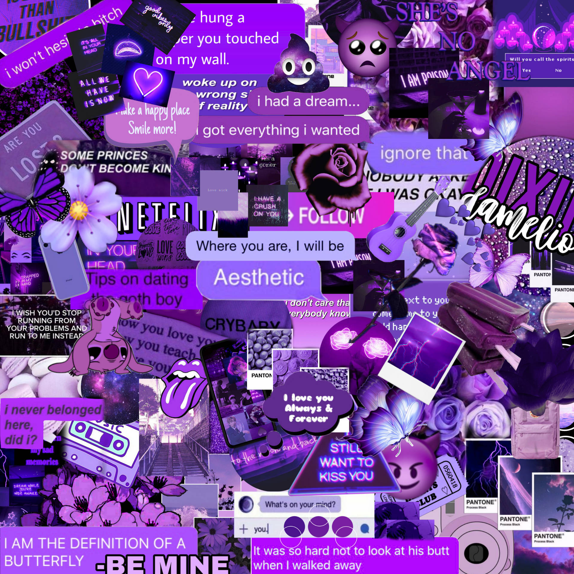 Dark Purple Collage Aesthetic Mixed Emotion Wallpaper