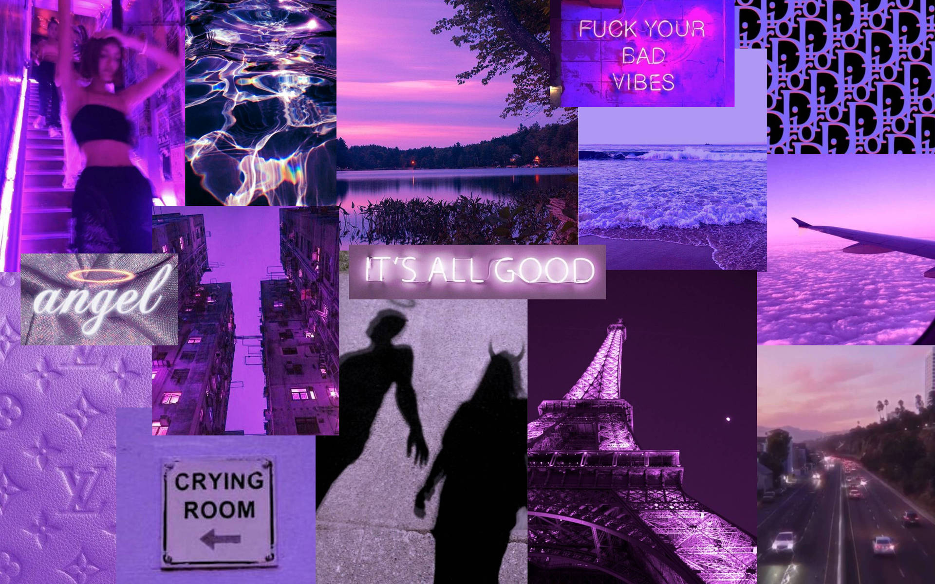 Dark Purple Collage Aesthetic Cool Girl Wallpaper