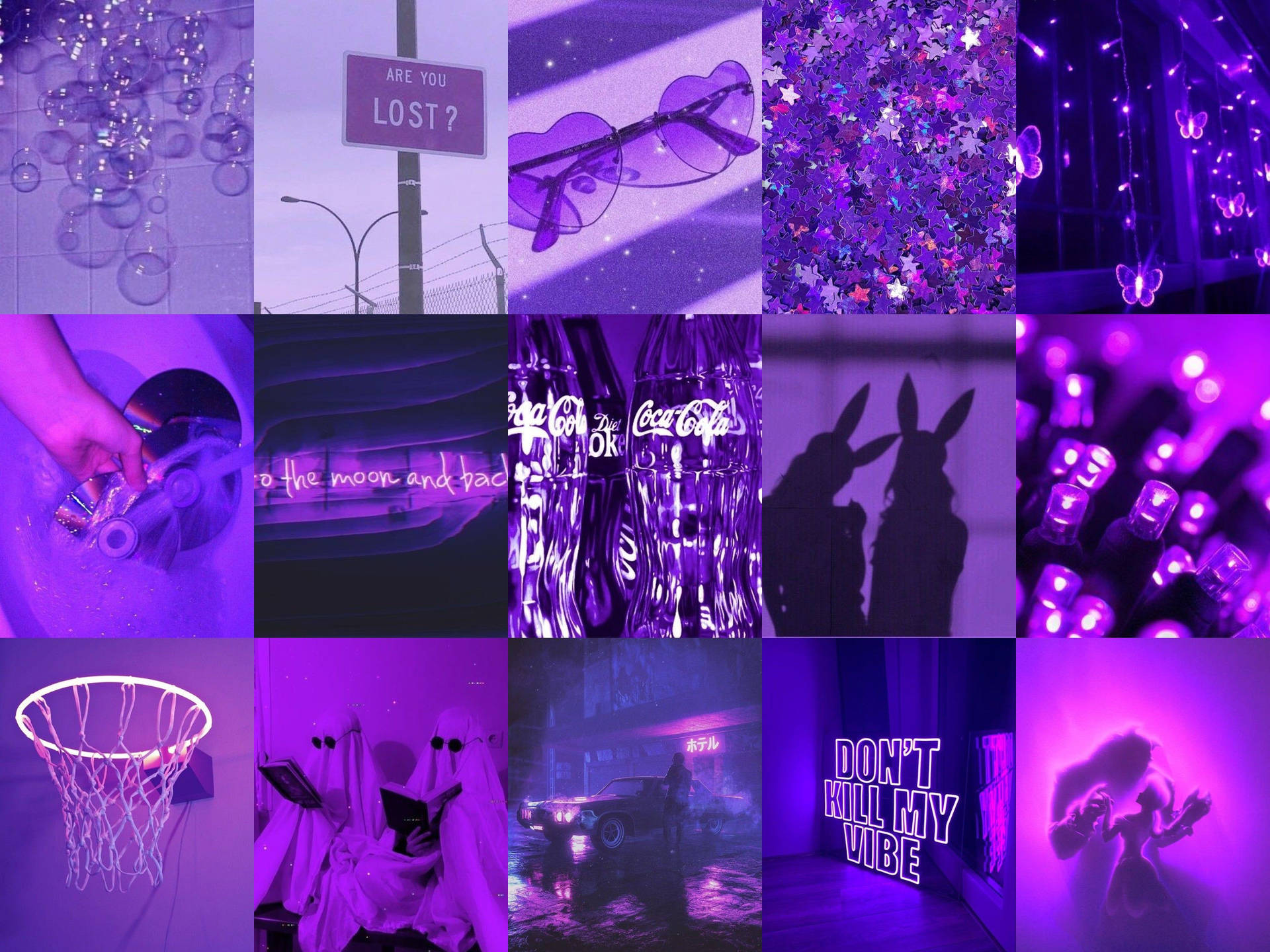 Dark Purple Grid Collage Aesthetic Collection Wallpaper
