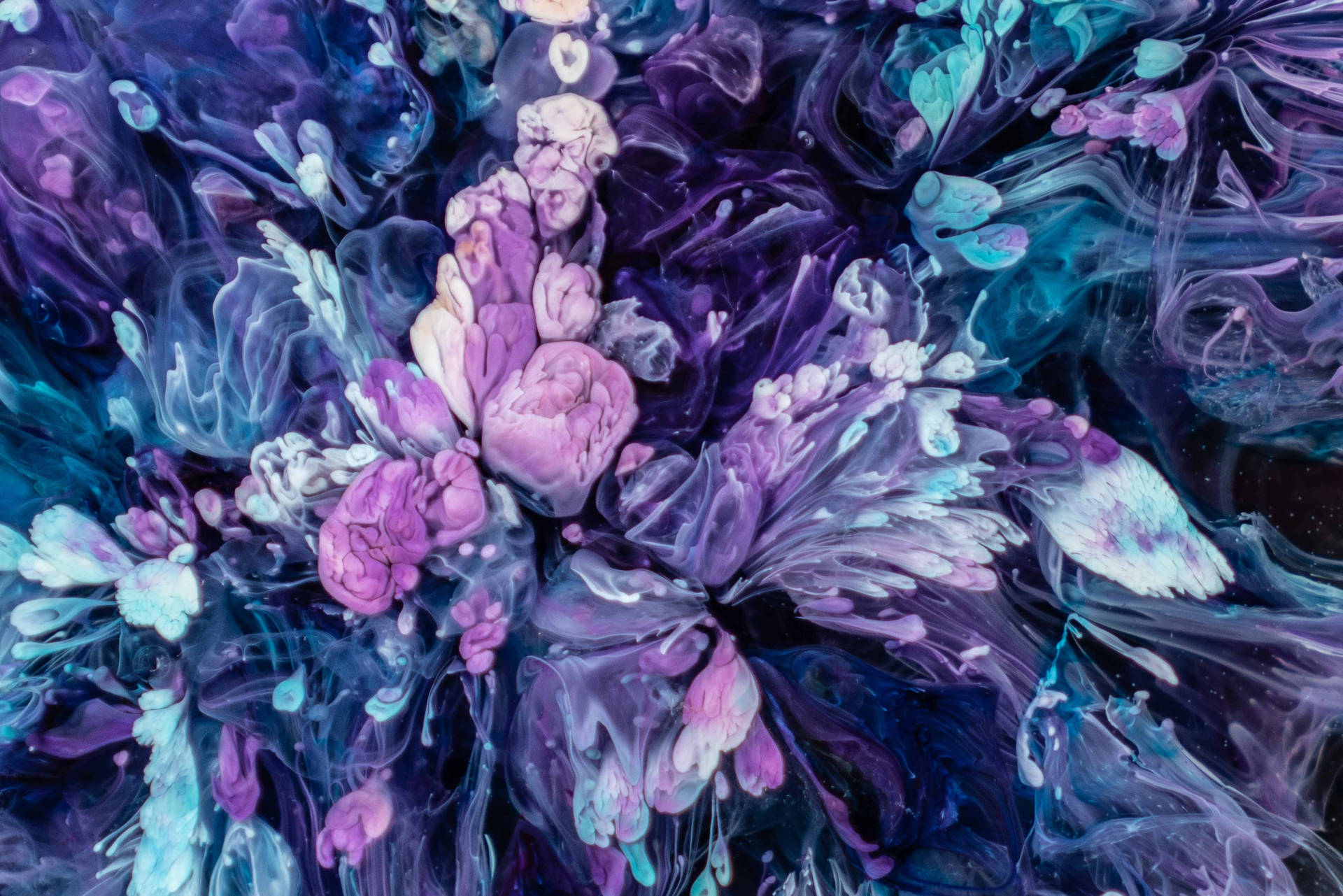 A Painting Of Purple And Blue Flowers On A Black Background Wallpaper