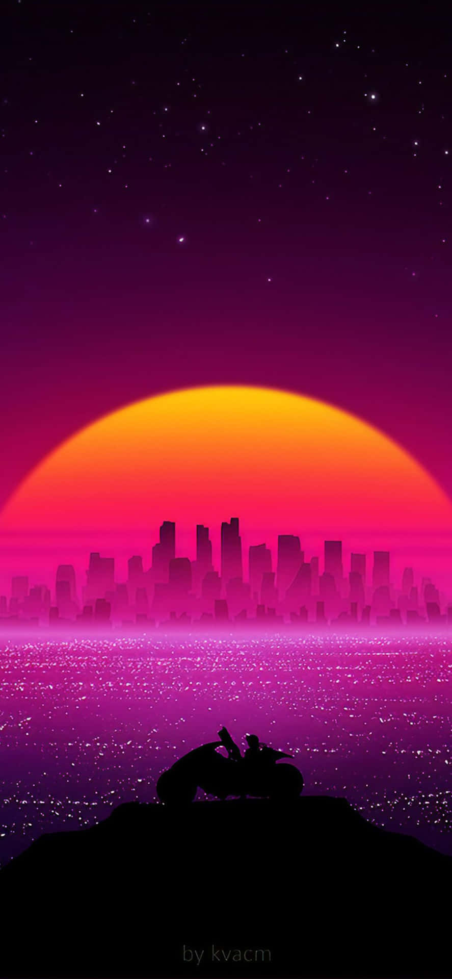 Retro iPhone Embracing Dark Purple Sunset Wallpaper