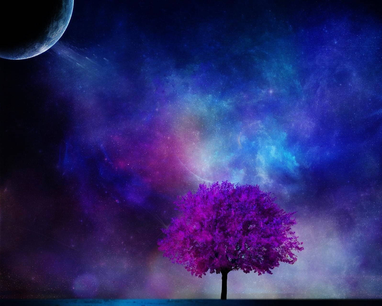 Dark Purple Tree And Galaxy