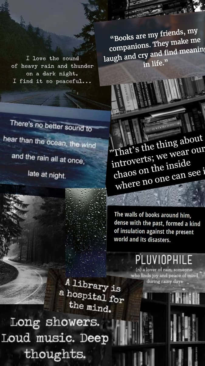 Dark Rainy Book Lovers Collage Wallpaper