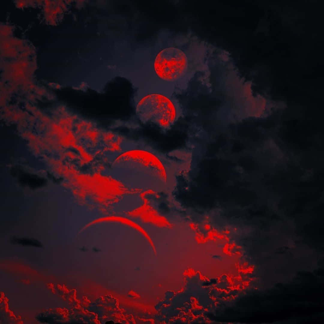Fasesde La Luna En Una Estética Roja Oscura. Fondo de pantalla