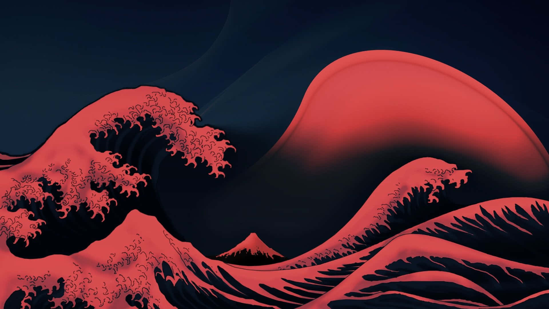 The Great Wave Off Kanagawa Dark Red Aesthetic Wallpaper