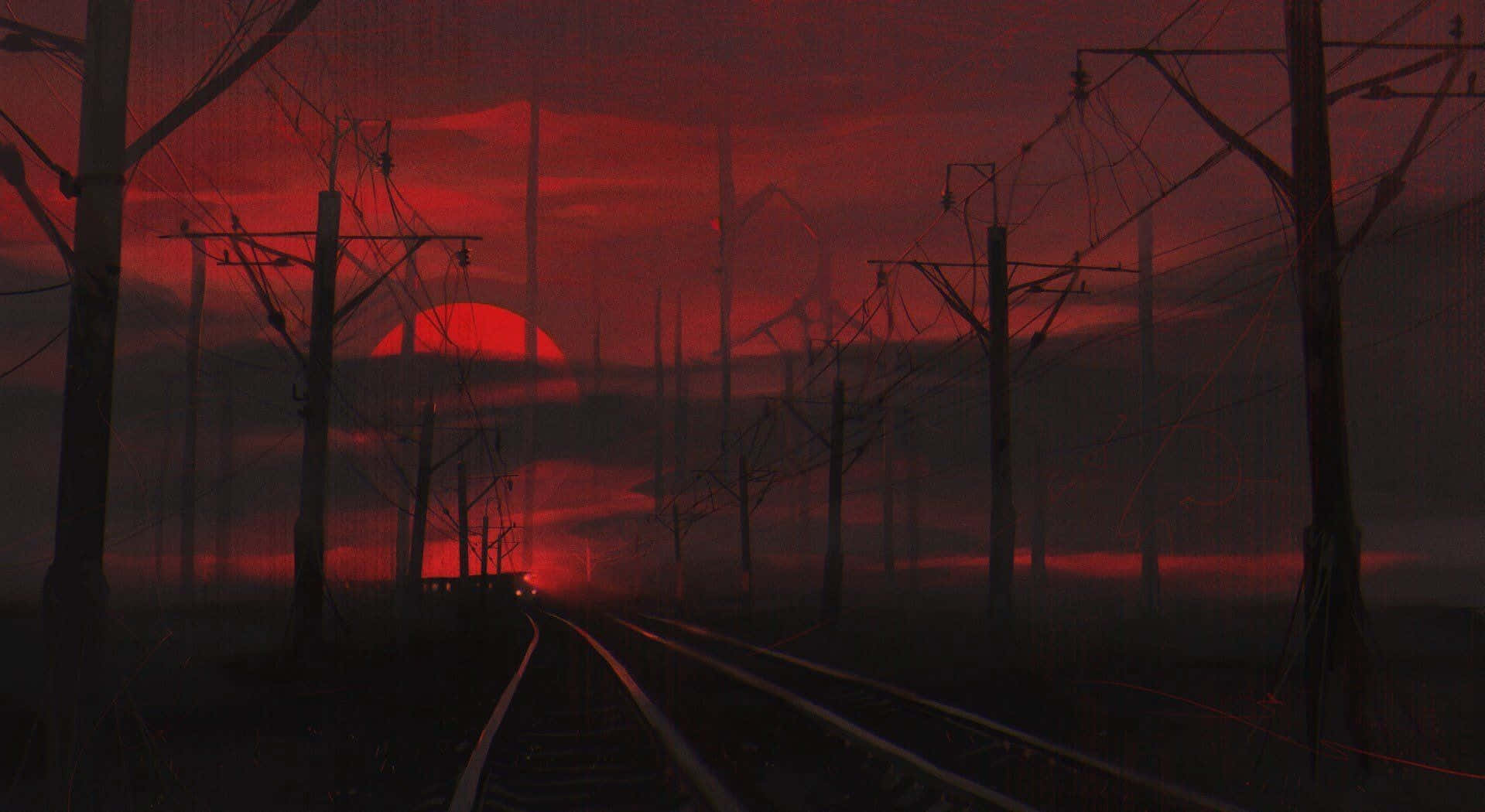 Dark Red Aesthetic Railroad Sunset Wallpaper