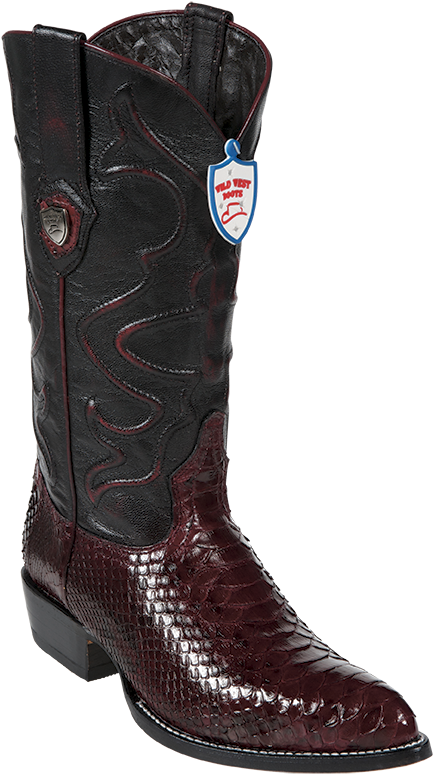 Dark Red Cowboy Bootwith Embossed Design PNG