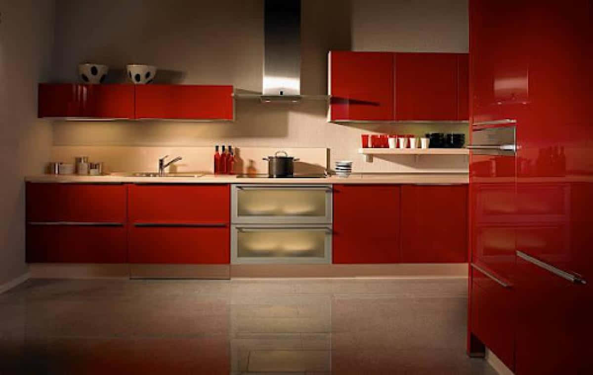 Dark Red Modular Kitchen Picture