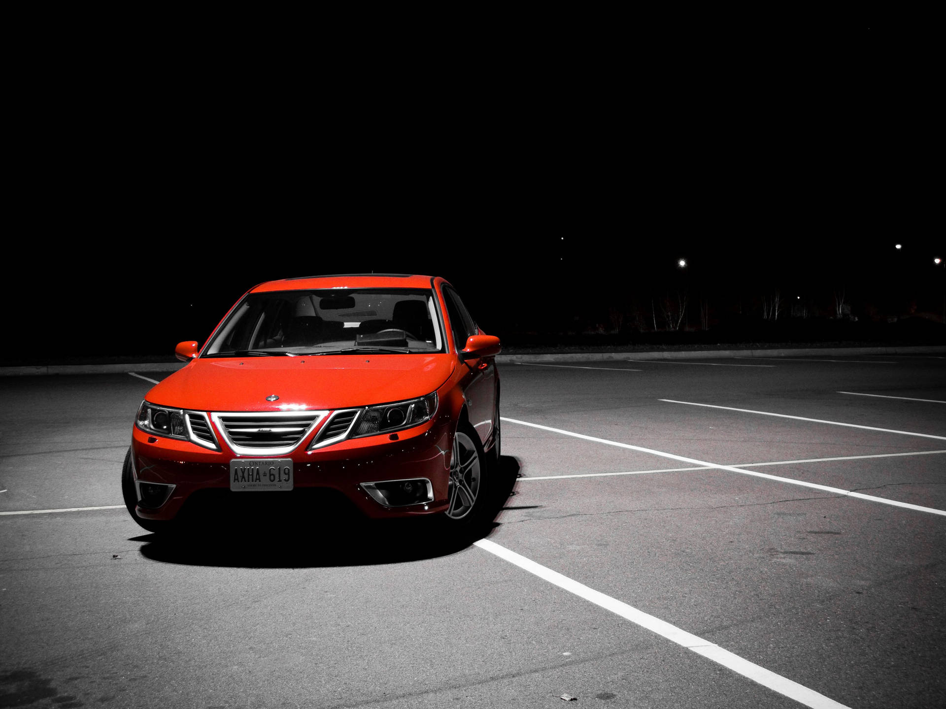 Dark Red Saab Sedan