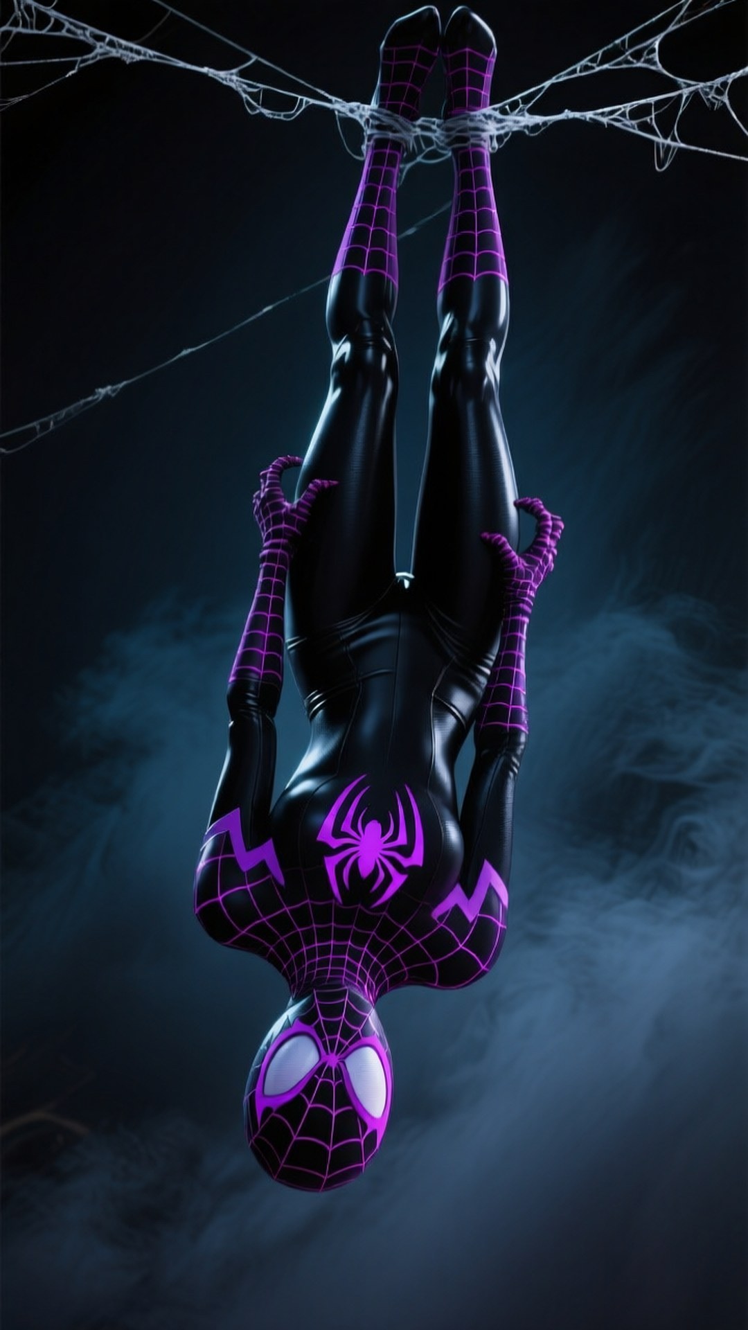 Dunkle Reflexion Hintergrundbilder — Spider Gwen in einem alternativen schwarzen Anzug, geheimnisvoll und mächtig.