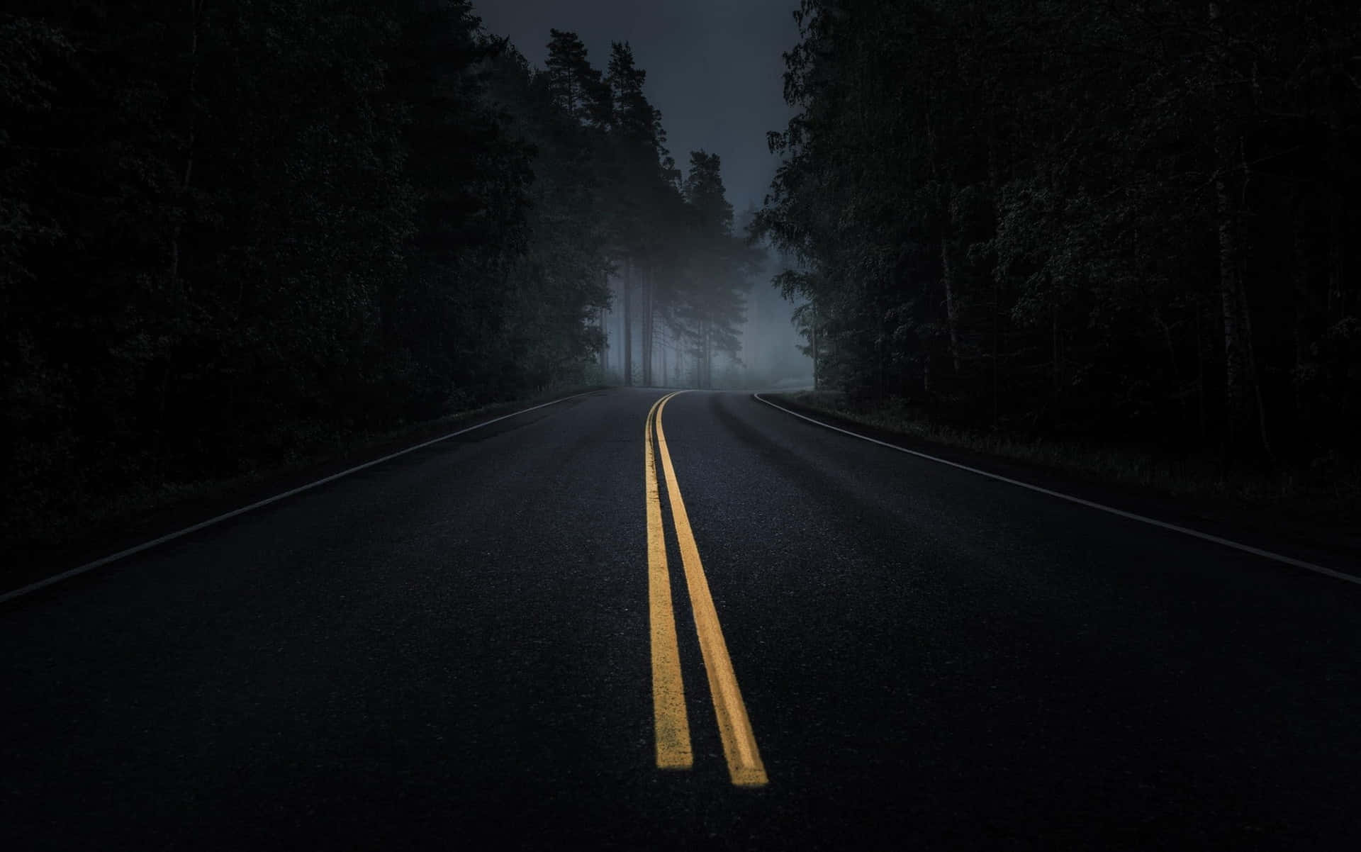 Mesmerizing Dark Road Through Twilight Forest Wallpaper