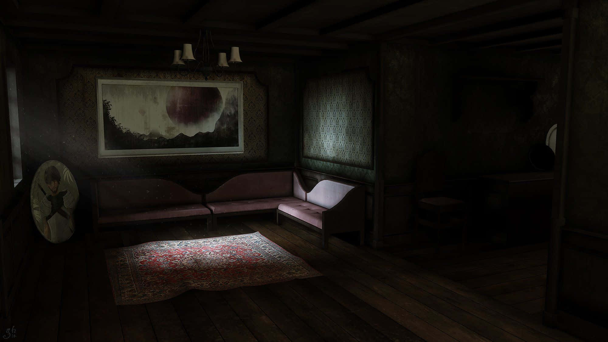 A Room With A Couch And A Lamp