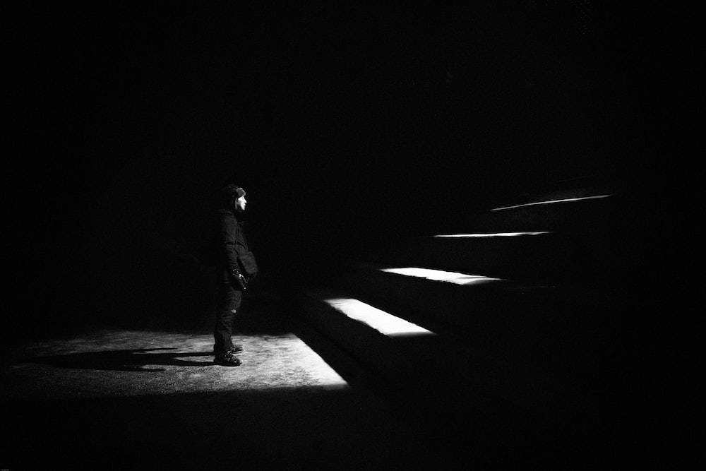 Dark Sad Man And A Staircase