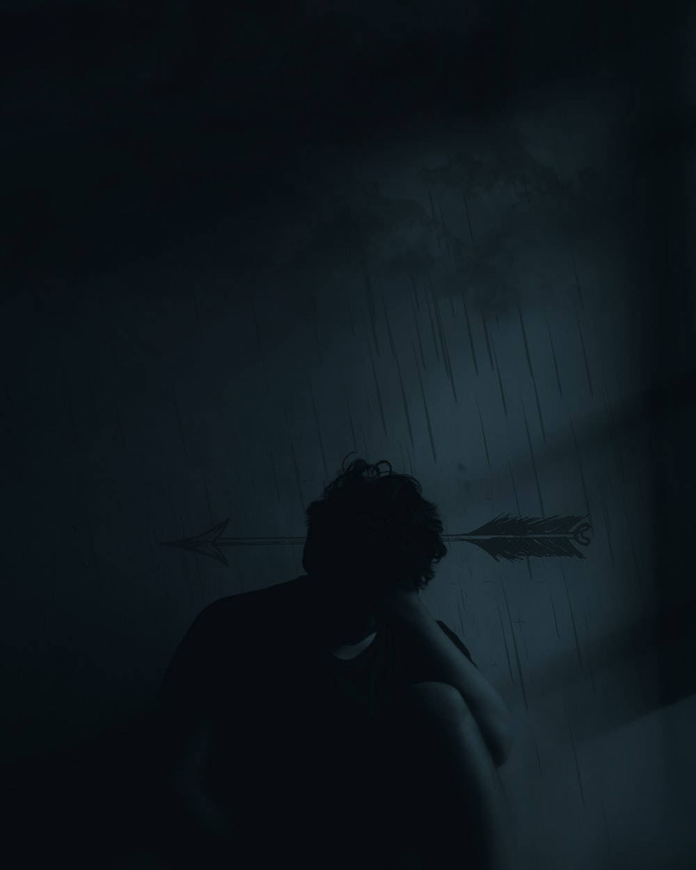 Dark Sad Man In Dark Room