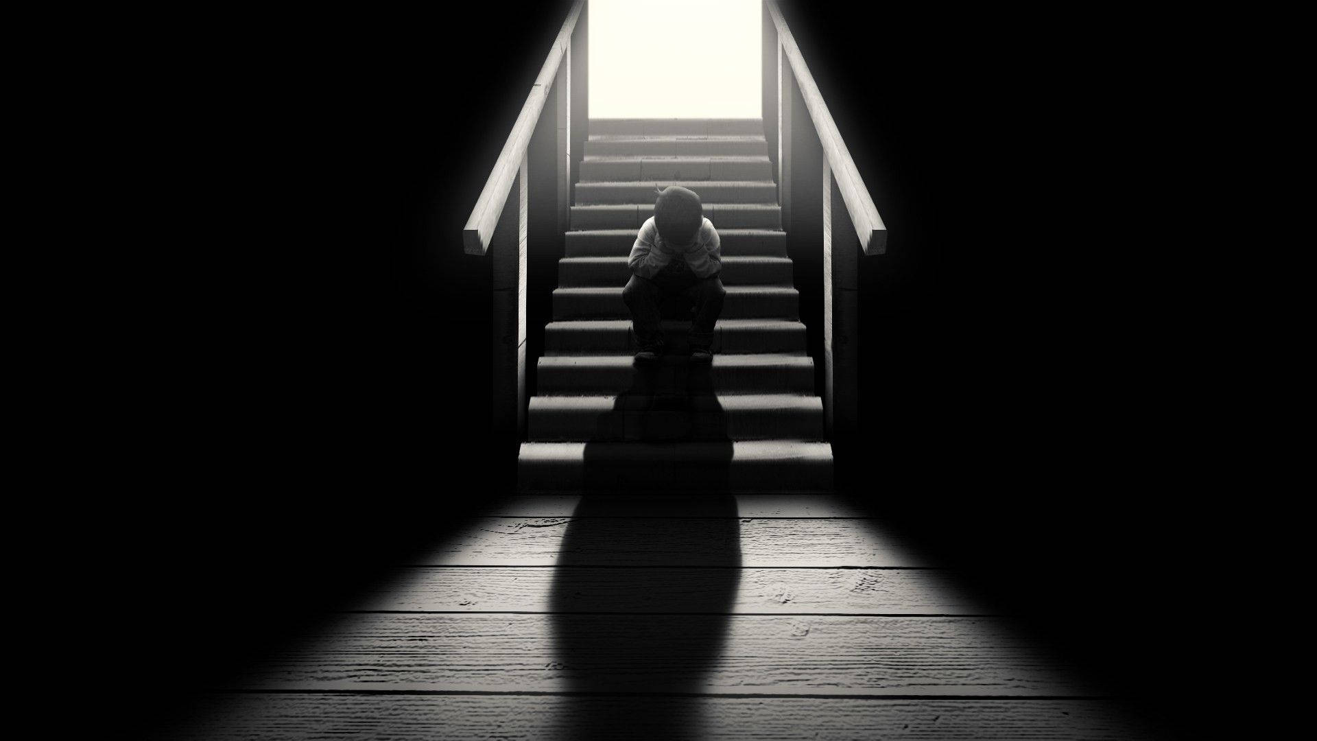 Dark Sad Man On Stairs