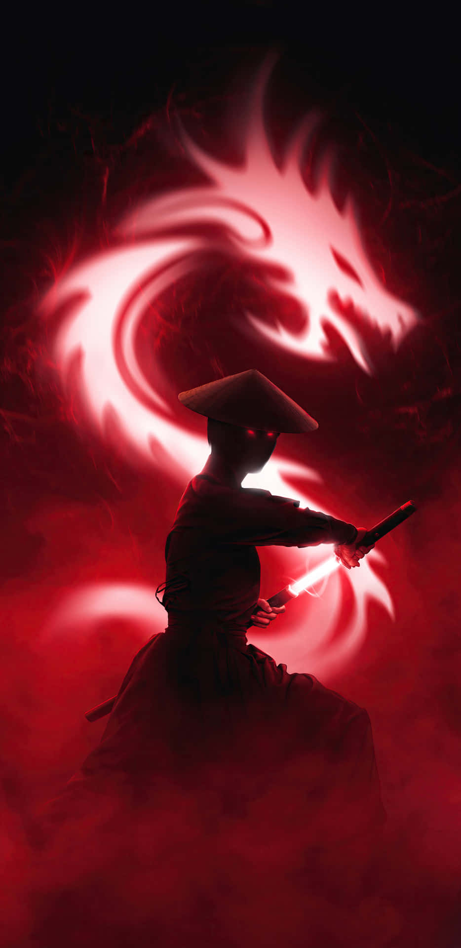 Samuraioscuro Con Drago Rosso Sfondo