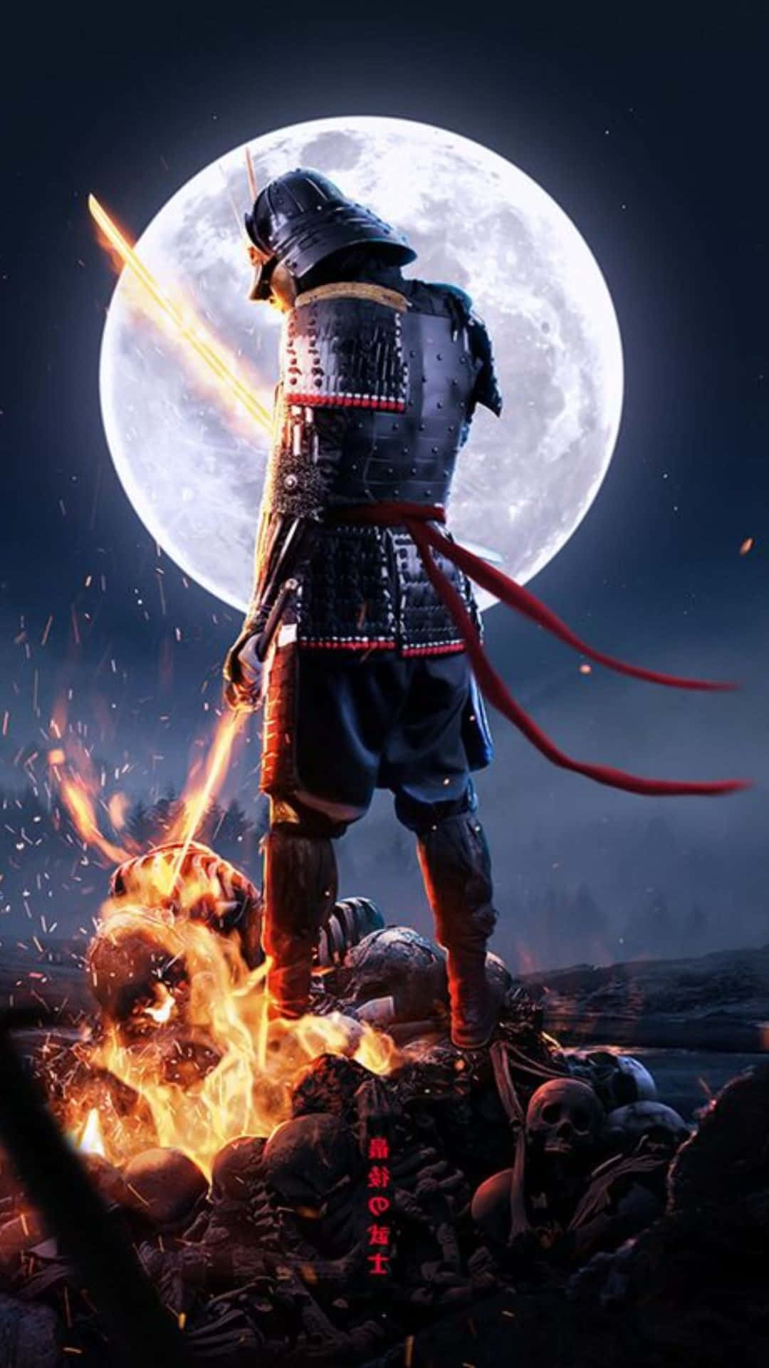 Mørk samurai med to brændende sværd Wallpaper