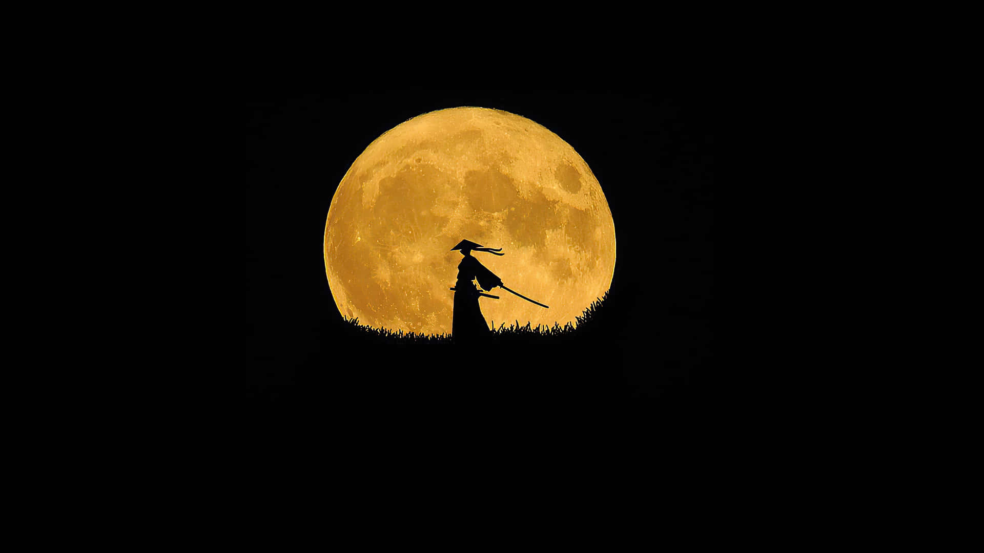 Dunklesamurai-silhouette Unter Dem Mond Wallpaper