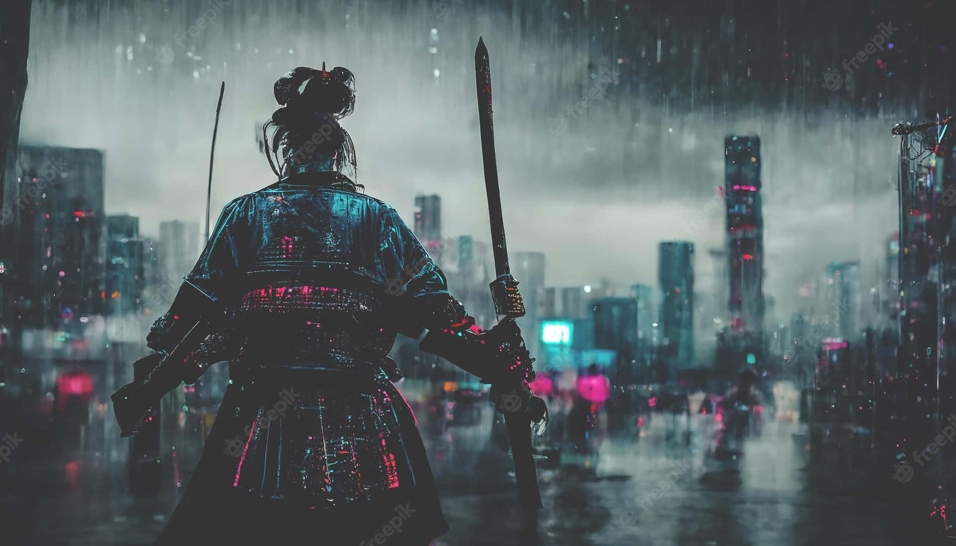 Dark Samurai Girl In The City Wallpaper