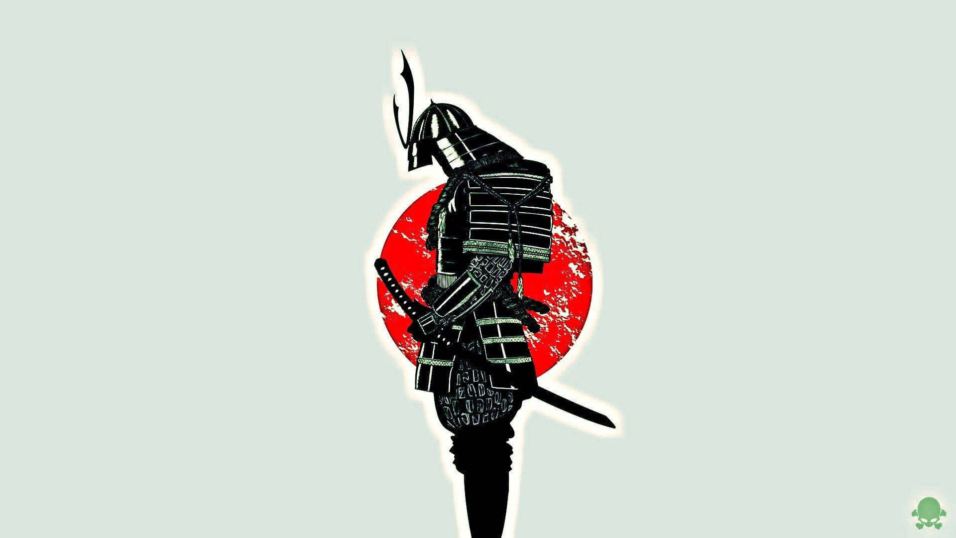 Samuraiescuro Com A Bandeira Japonesa. Papel de Parede