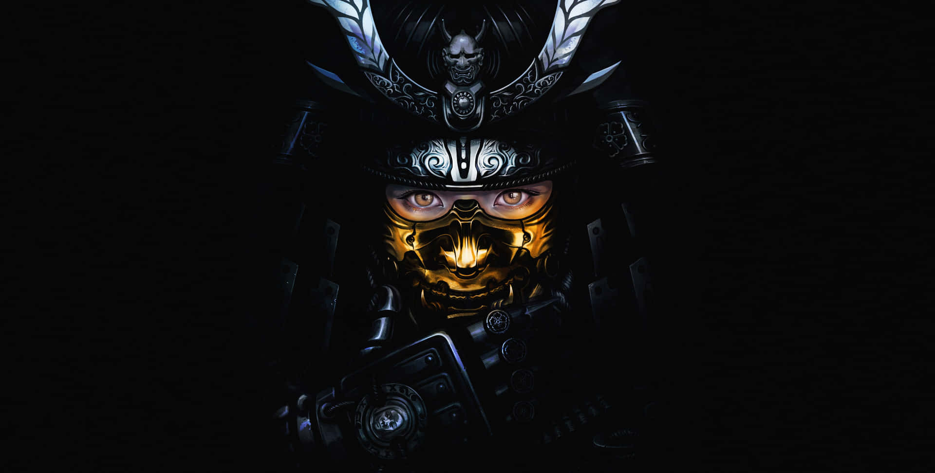 Samuraioscuro Con Máscara Dorada. Fondo de pantalla